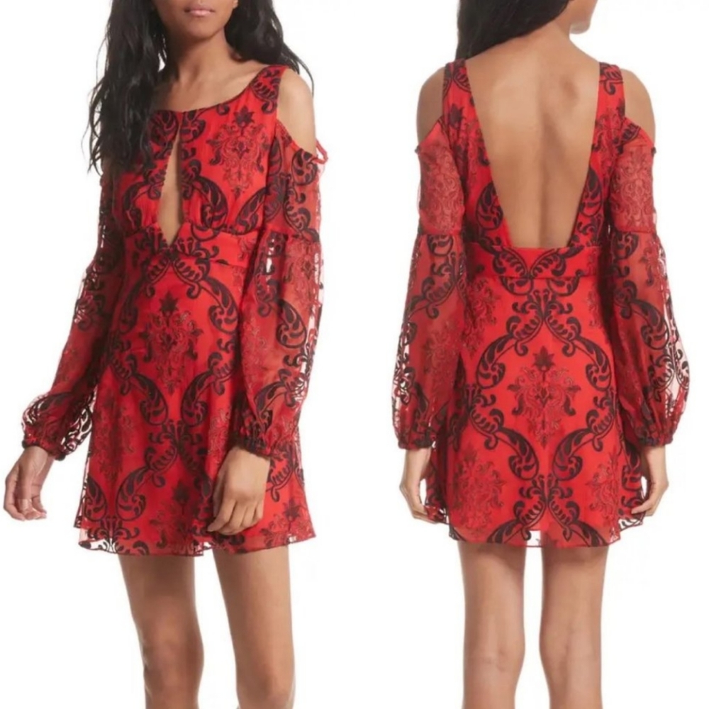 FREE PEOPLE Want to Want Me Red/Black Embroidery Mini Dress - Picture 2 of 11